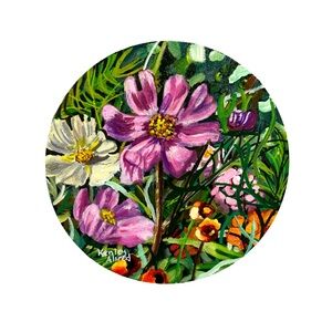 Original Floral Acrylic Canvas Flower Painting Size 8”x8” Artwork Wall Art Decor